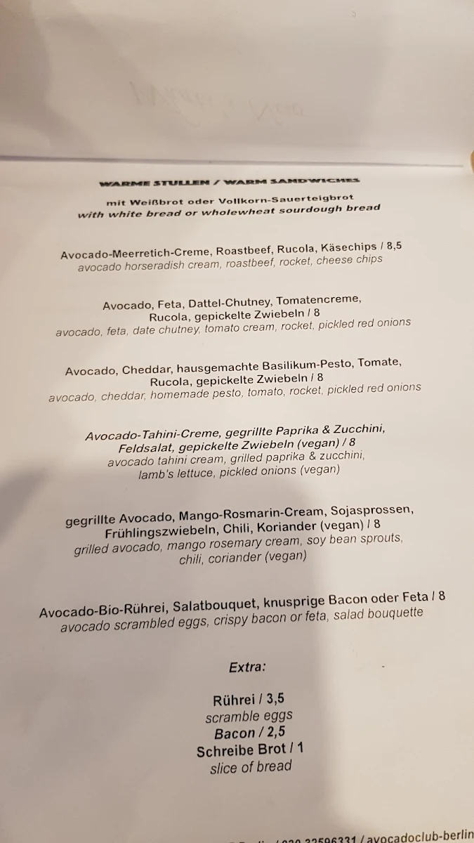 Speisekarte, Avocado Club
