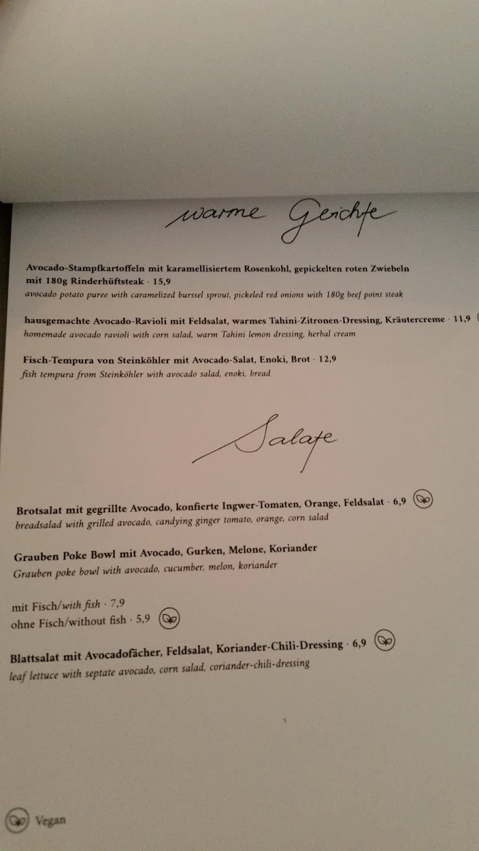 Speisekarte, Avocado Club