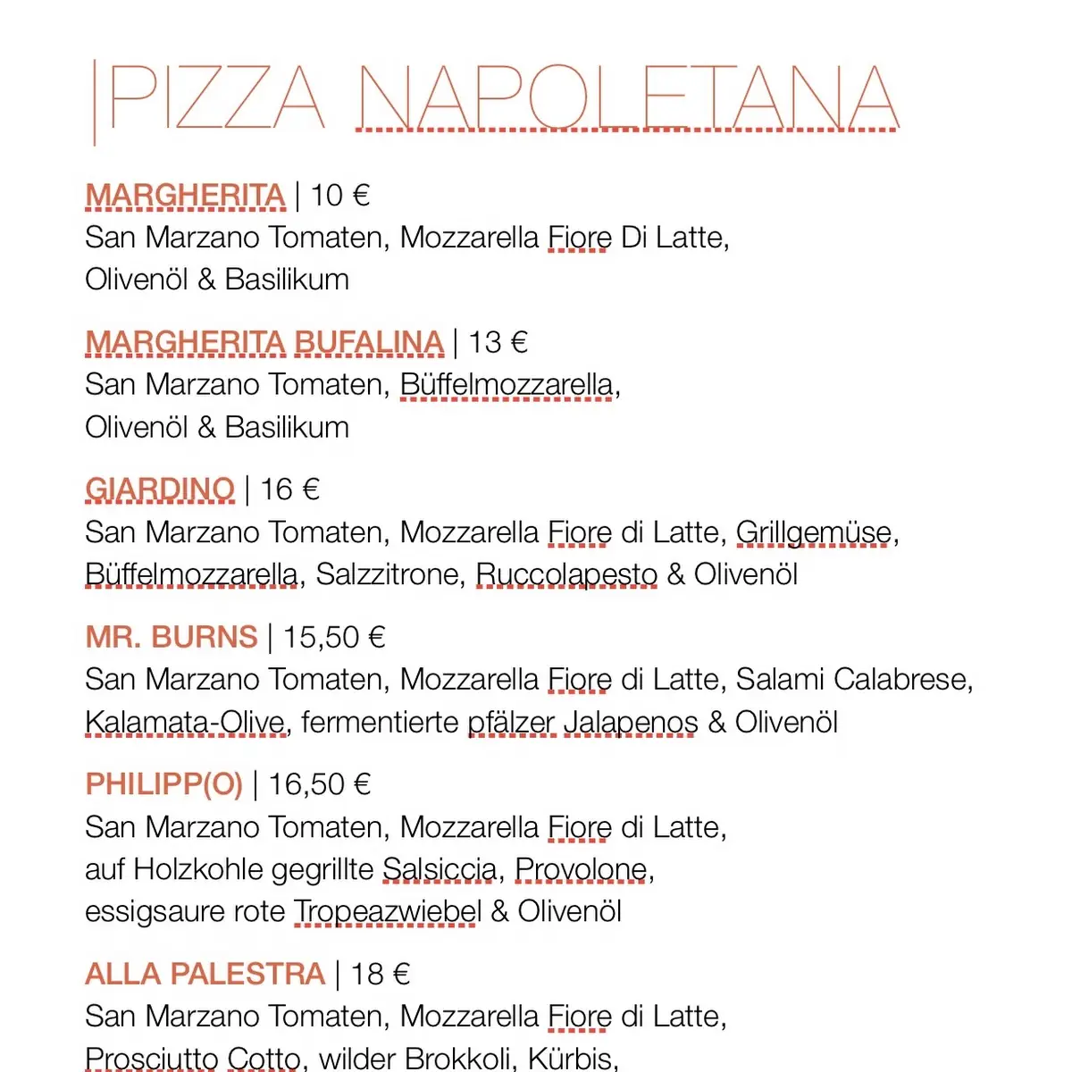 Speisekarte, - PIZZERIA - alla palestra -