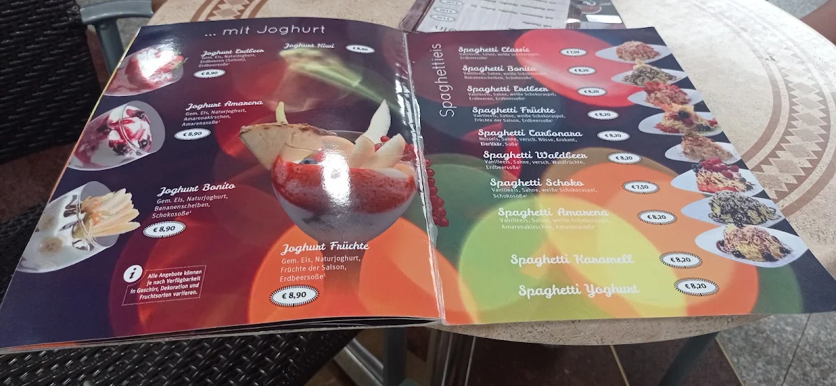Speisekarte, Eiscafé Venezia Schwarzwald City