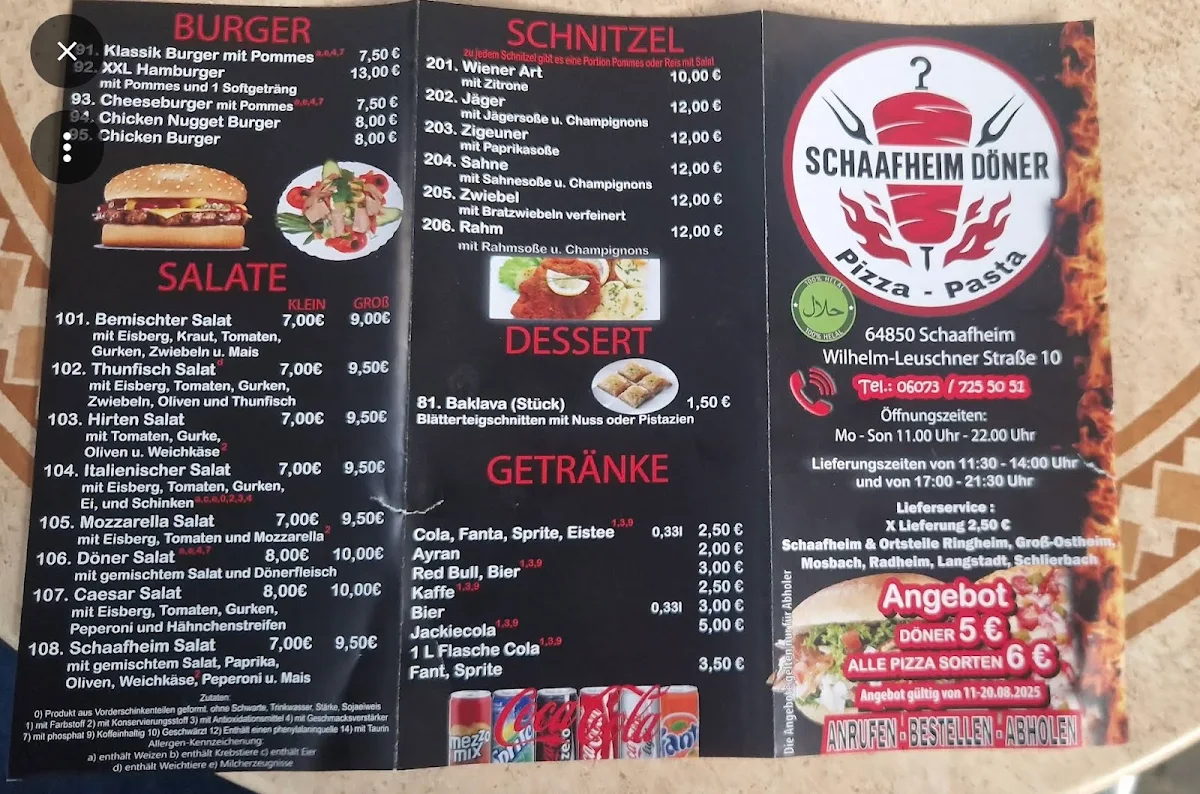 Speisekarte, Schaafheim Döner
