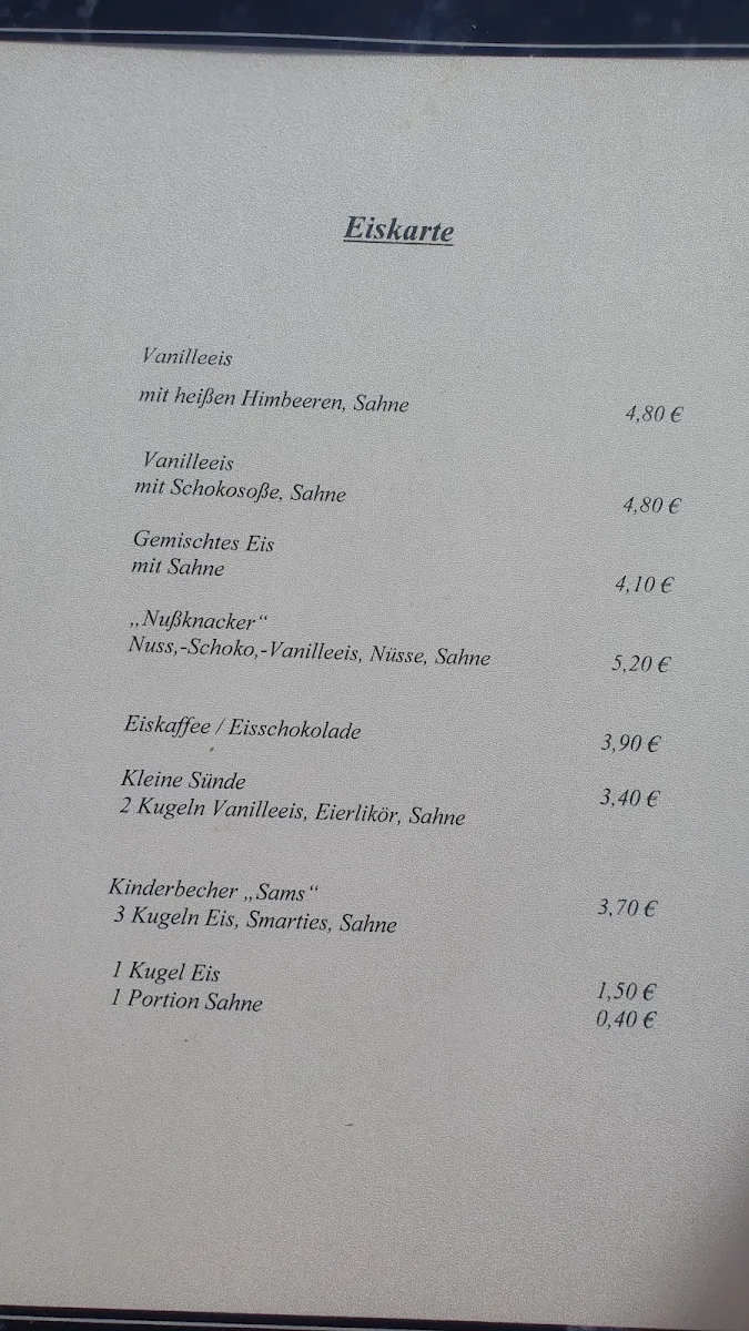 Speisekarte, Gaststätte Zur Tenne