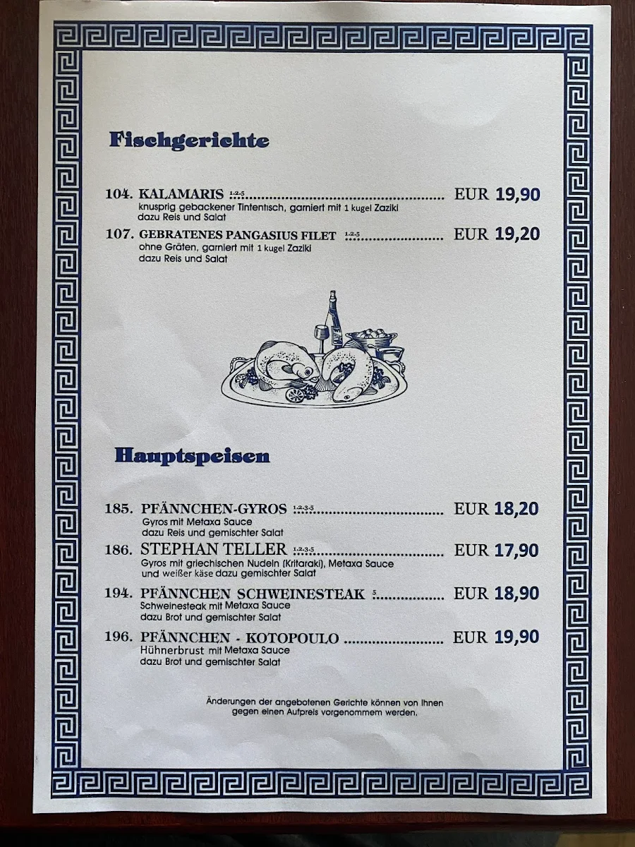 Speisekarte, Restaurant Saloniki Stannewisch
