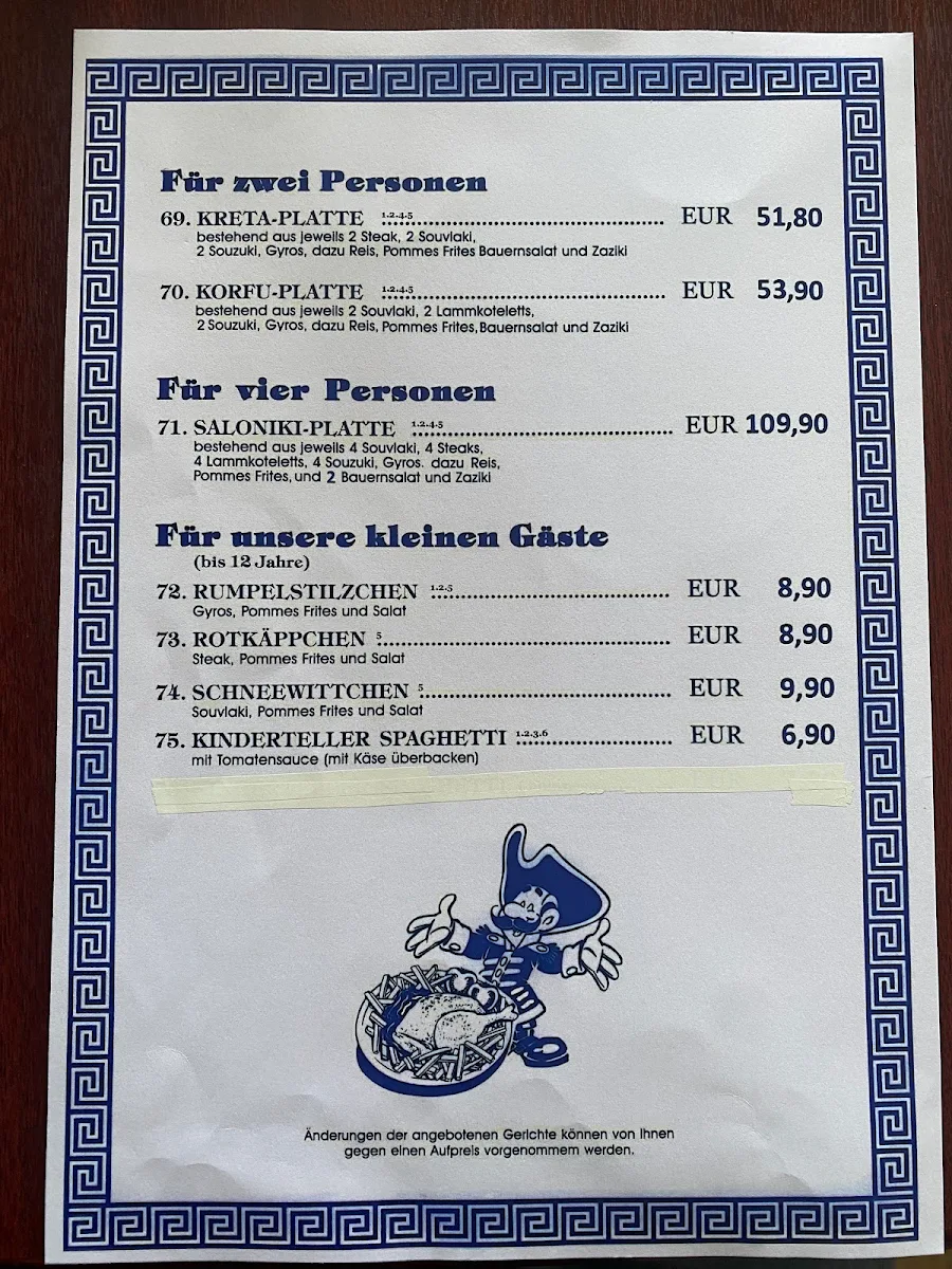 Speisekarte, Restaurant Saloniki Stannewisch