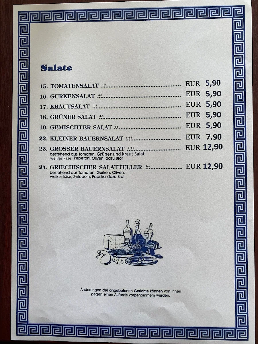 Speisekarte, Restaurant Saloniki Stannewisch