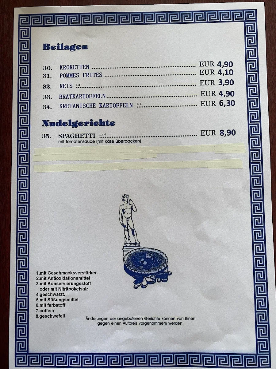 Speisekarte, Restaurant Saloniki Stannewisch