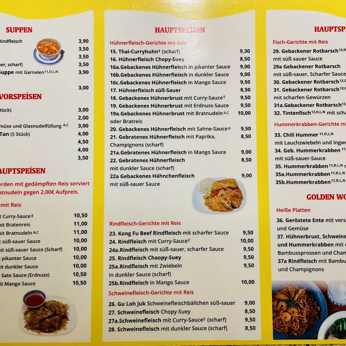 Speisekarte, Asia Golden Wok