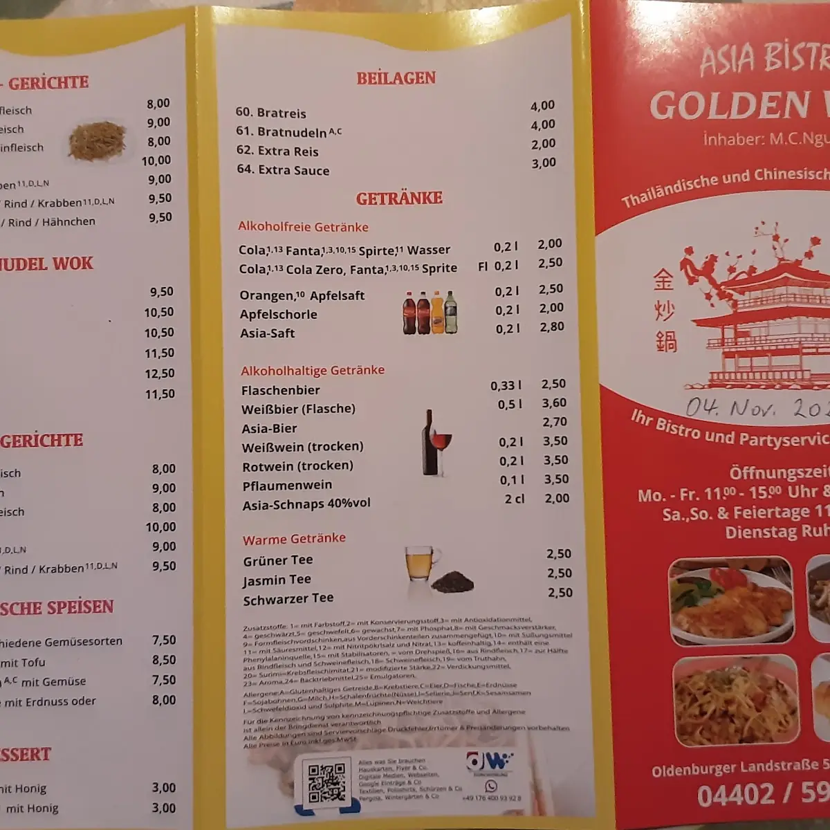 Speisekarte, Asia Golden Wok