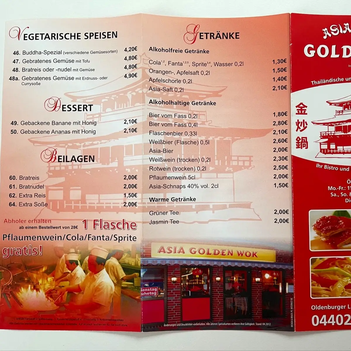Speisekarte, Asia Golden Wok