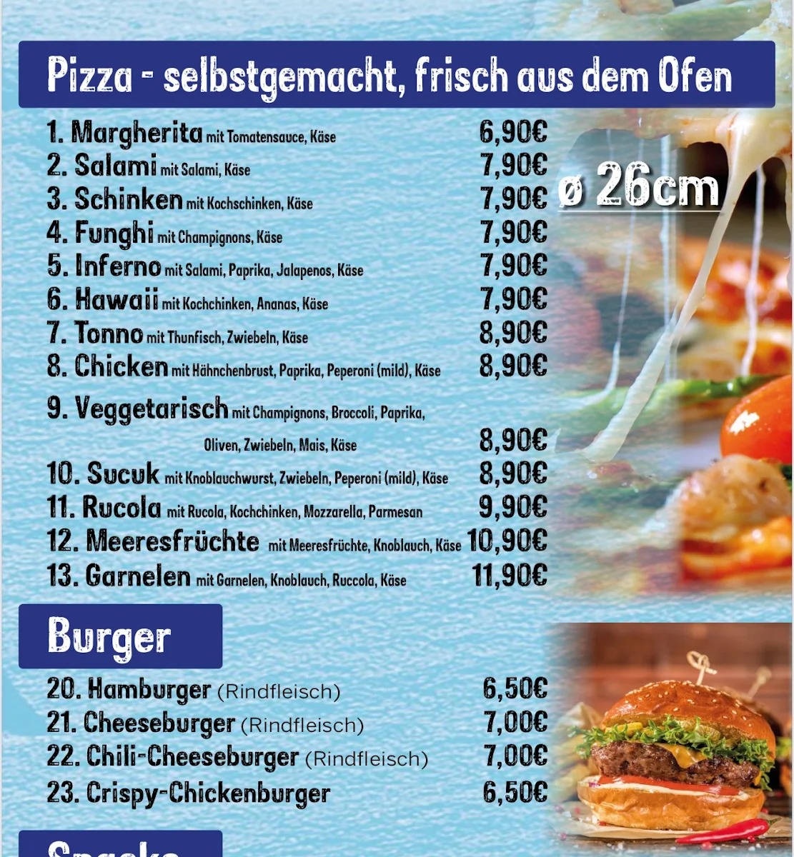 Speisekarte, Bistro im Freibad Lohe