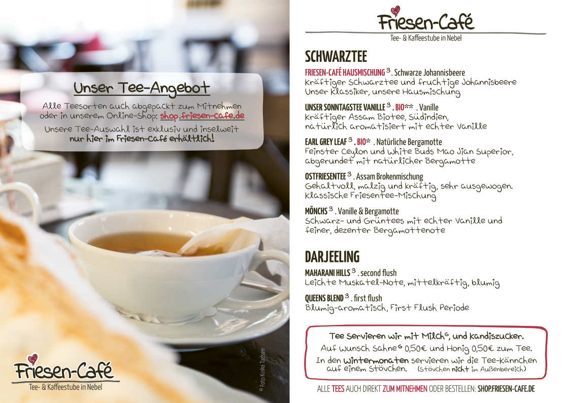 Speisekarte, Friesen-Café