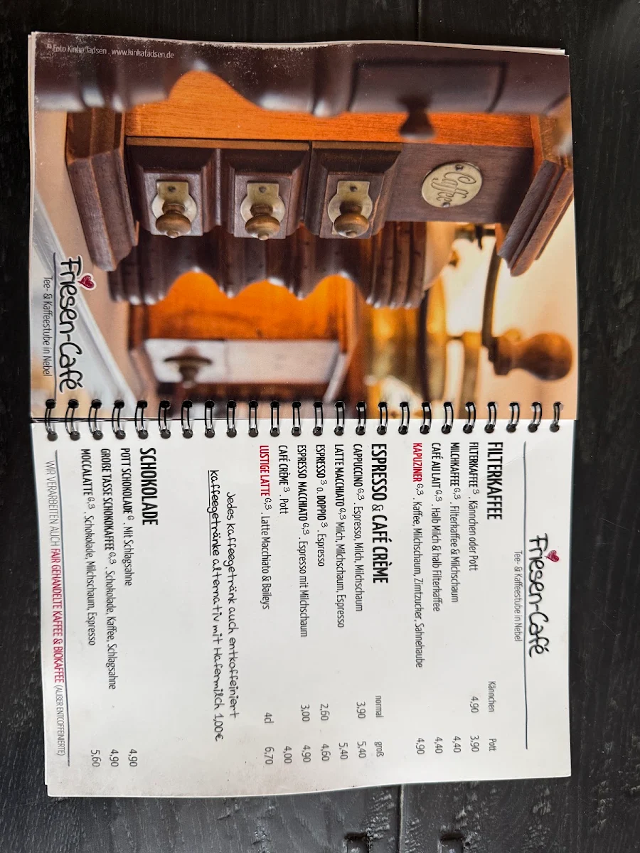 Speisekarte, Friesen-Café