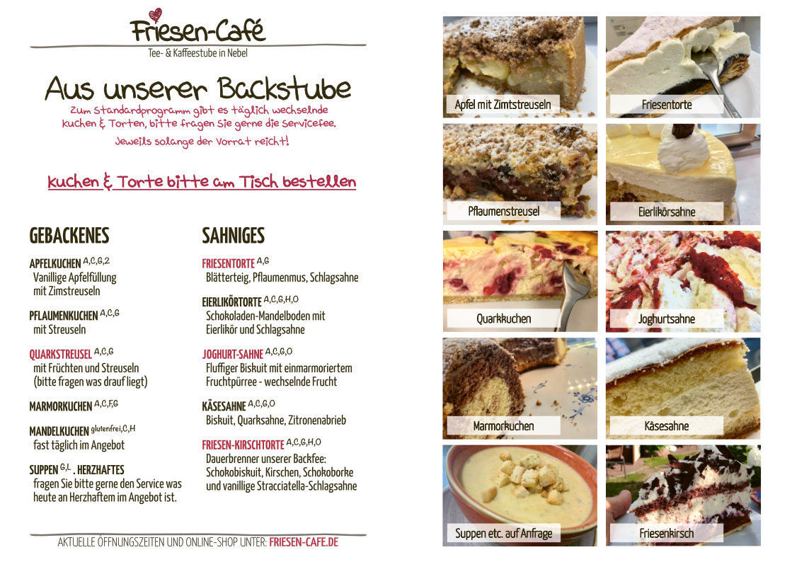 Speisekarte, Friesen-Café