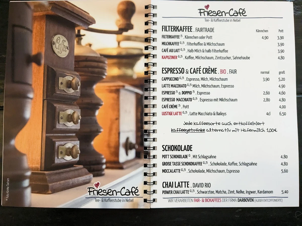 Speisekarte, Friesen-Café