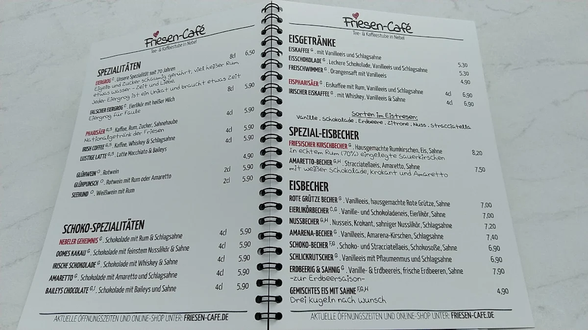 Speisekarte, Friesen-Café