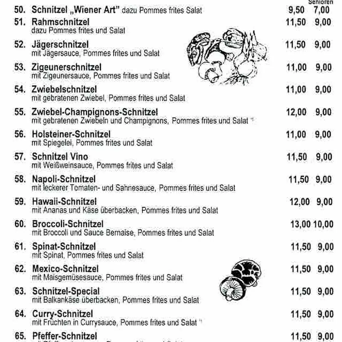 Speisekarte, Schnitzelhaus Pension-Restaurant "Stadt Rosbach"