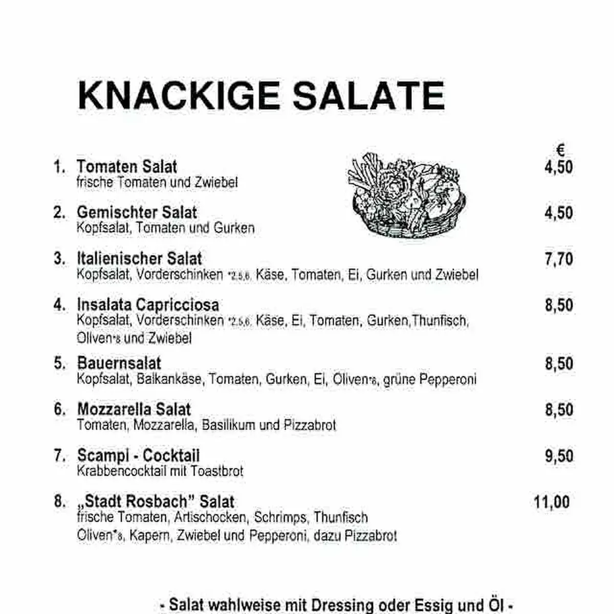 Speisekarte, Schnitzelhaus Pension-Restaurant "Stadt Rosbach"