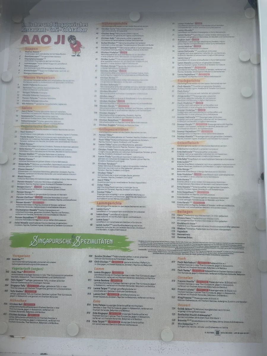 Speisekarte, Aao Ji Restaurant - Schöneiche bei Berlin