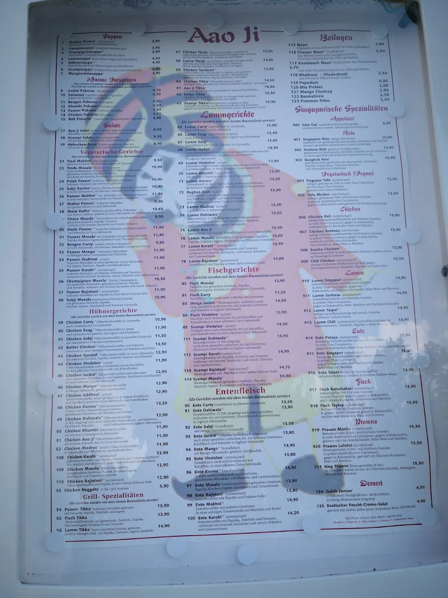 Speisekarte, Aao Ji Restaurant - Schöneiche bei Berlin