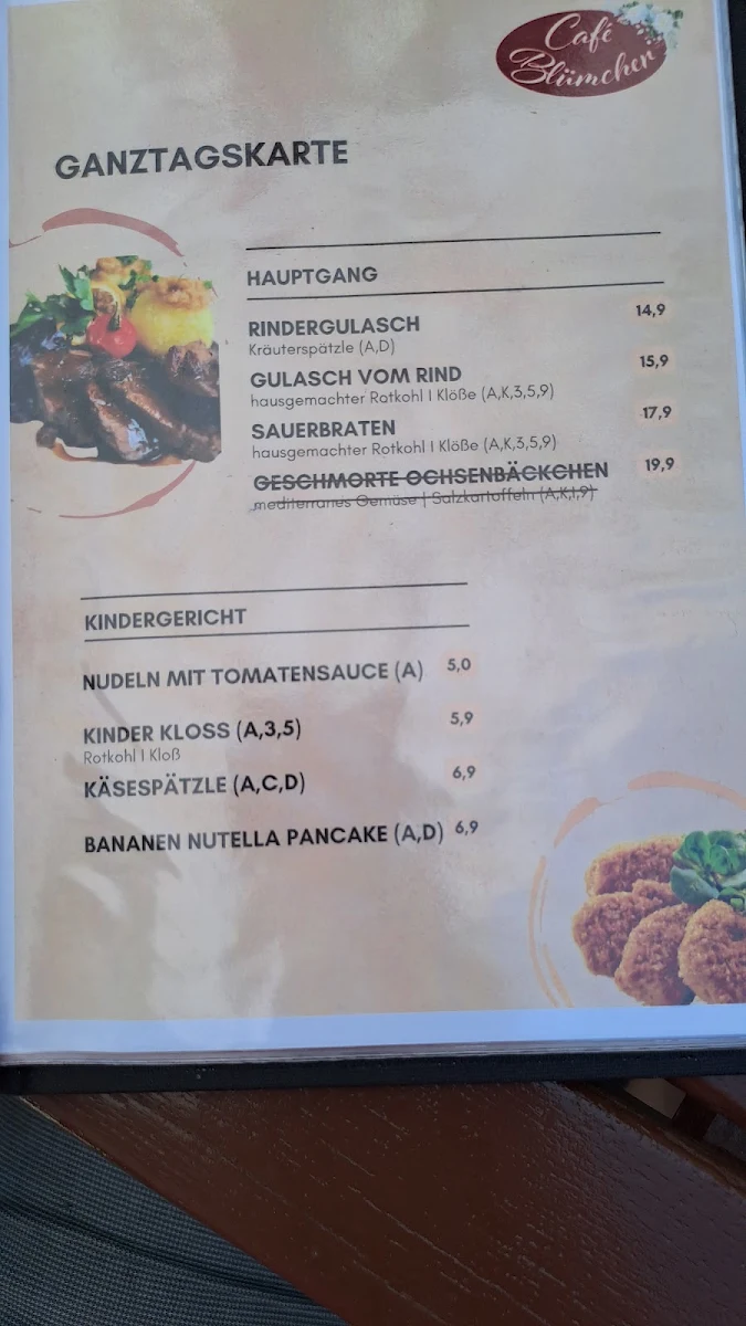 Speisekarte, Café & Pension Blümchen