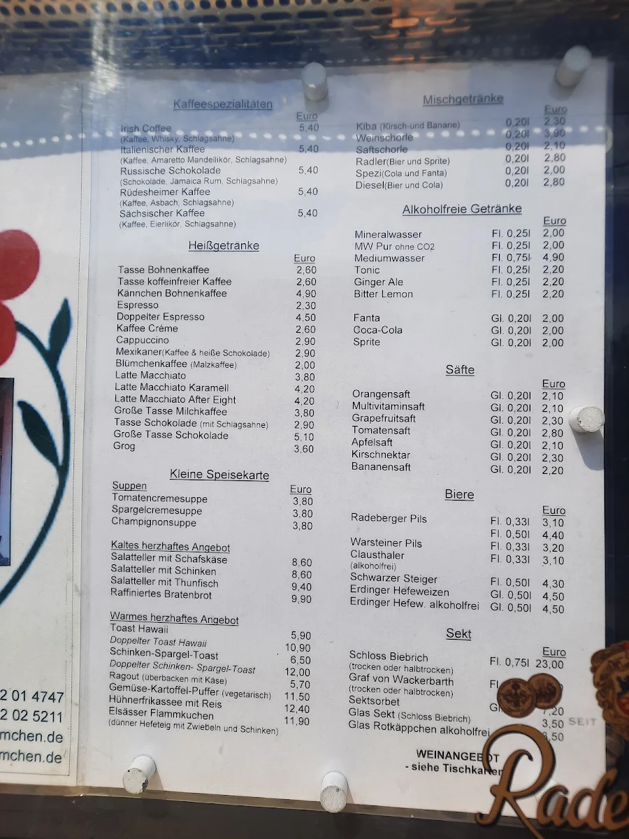 Speisekarte, Café & Pension Blümchen