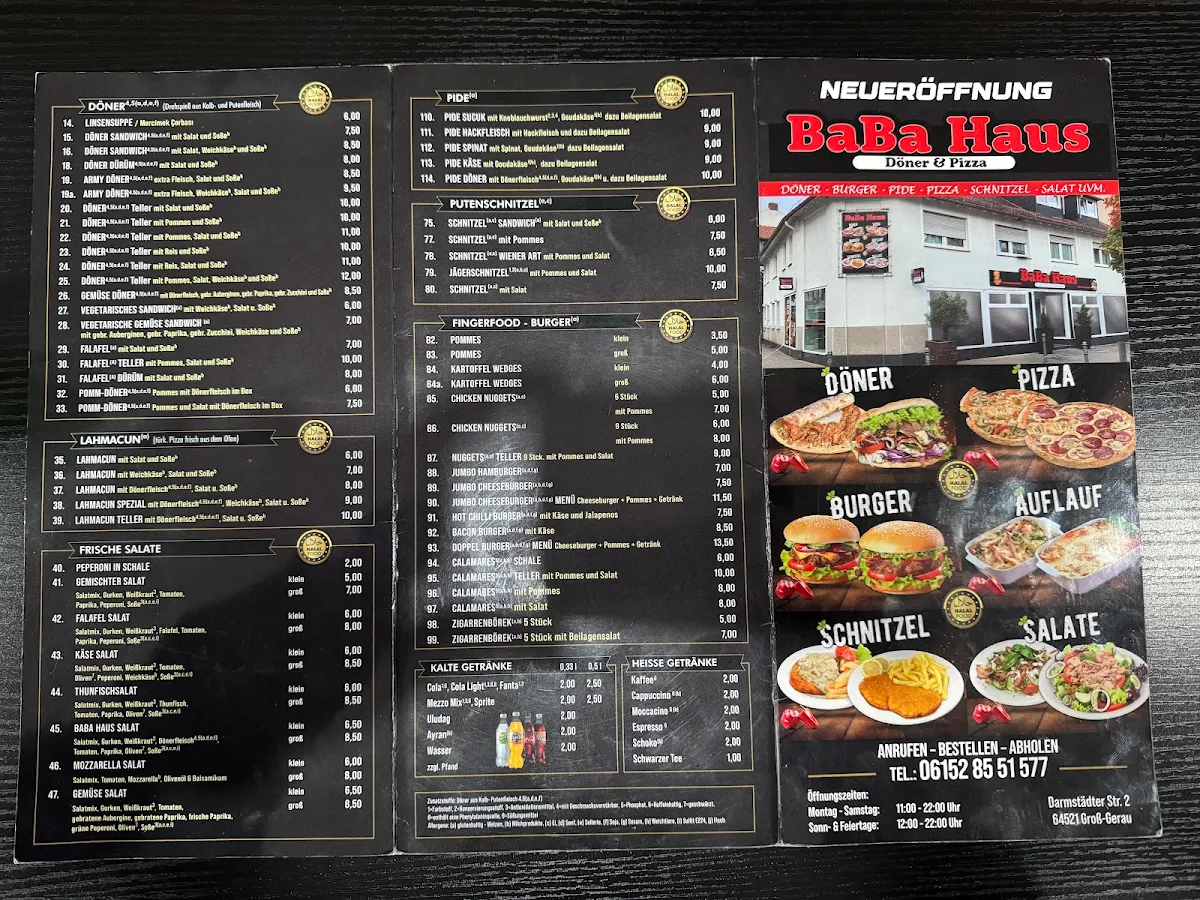 Speisekarte, Baba Haus Döner