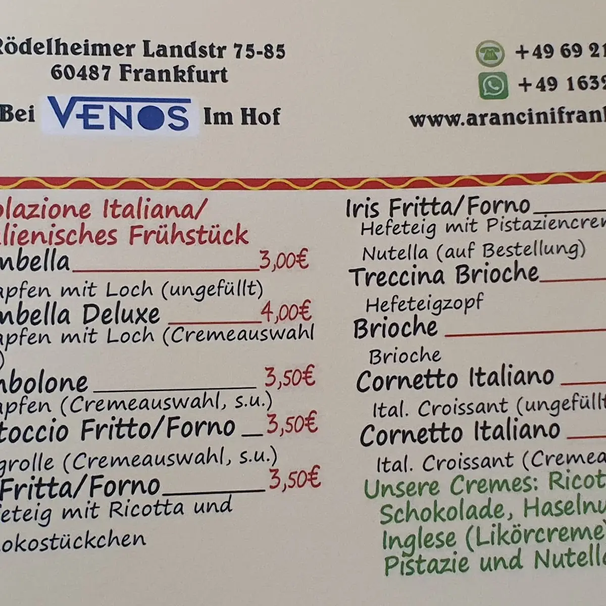 Speisekarte, L'arancina la regina