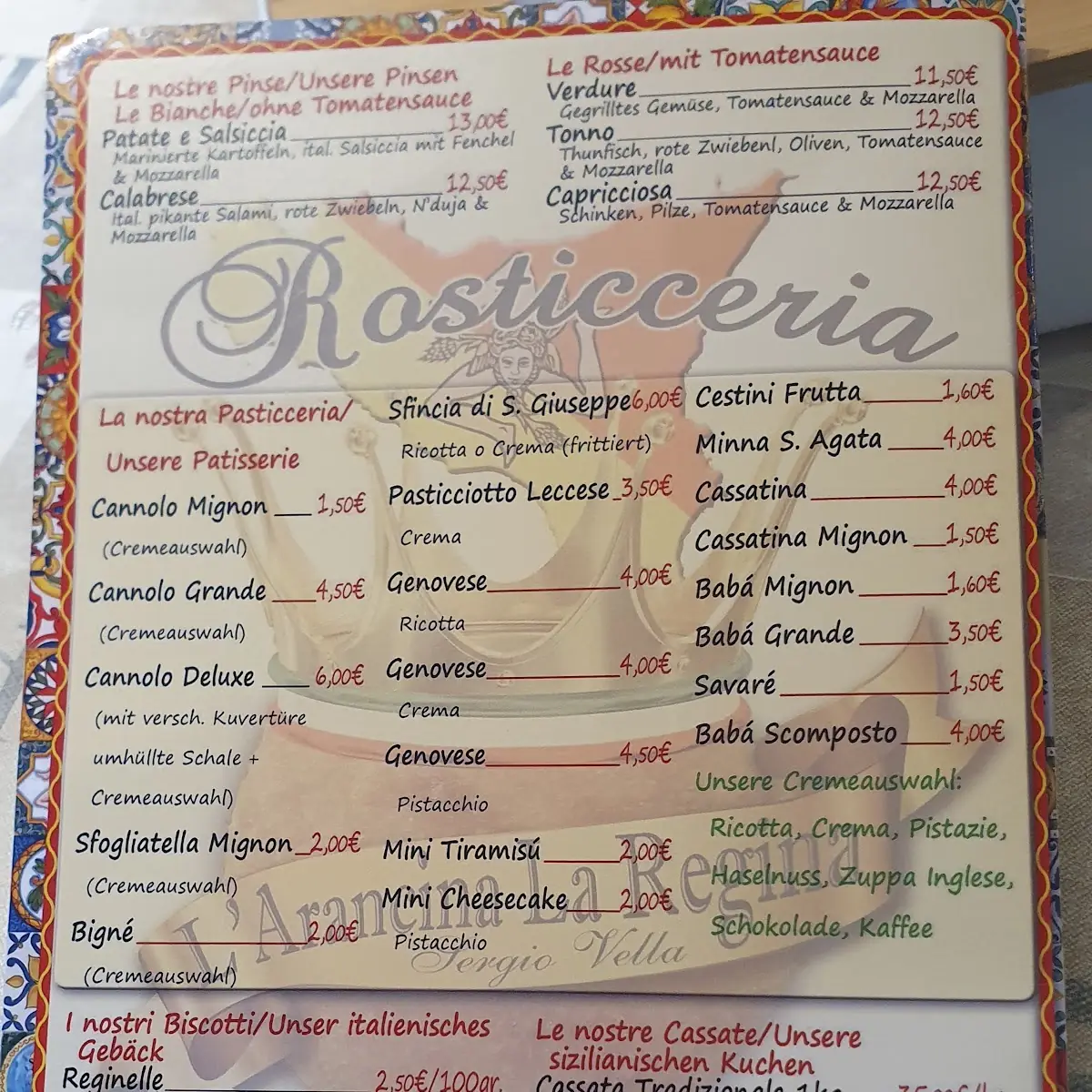 Speisekarte, L'arancina la regina