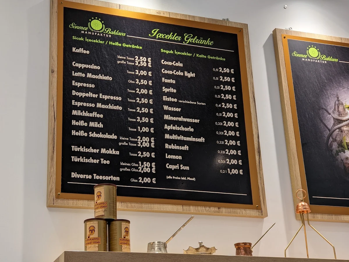Speisekarte, Sönmez - Baklava Berlin Kreuzberg