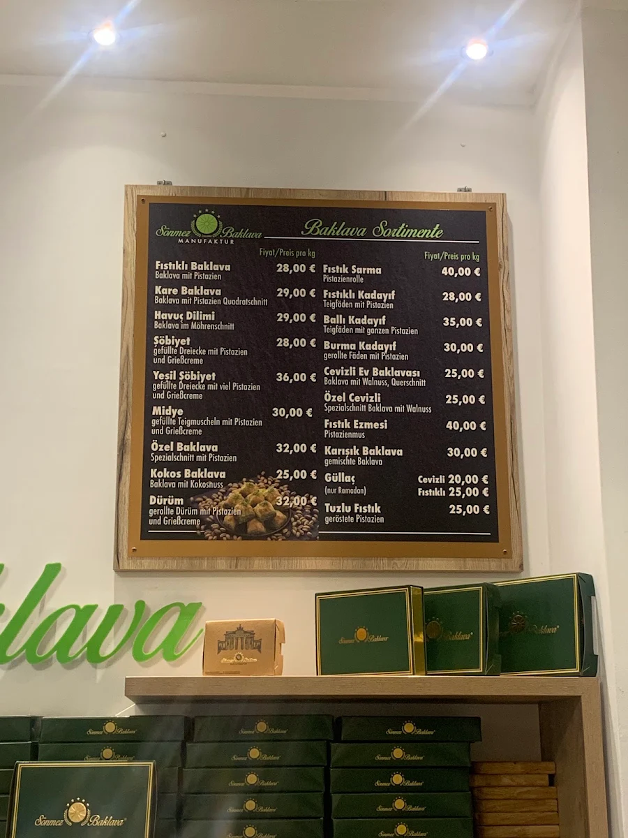 Speisekarte, Sönmez - Baklava Berlin Kreuzberg