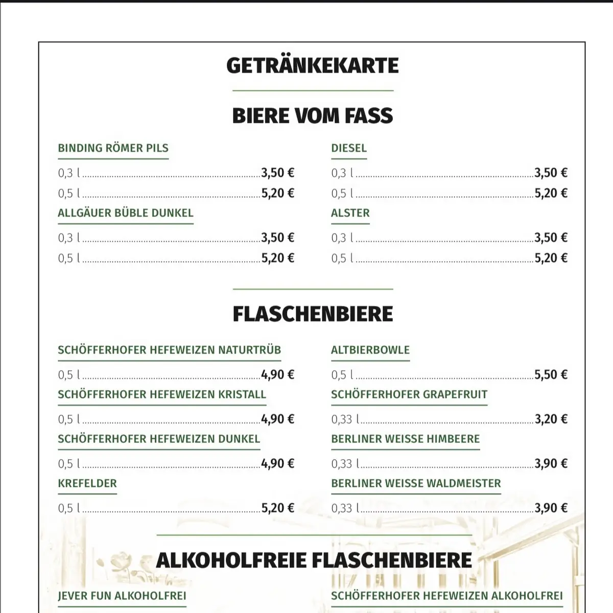 Speisekarte, Restaurant Ahnepark