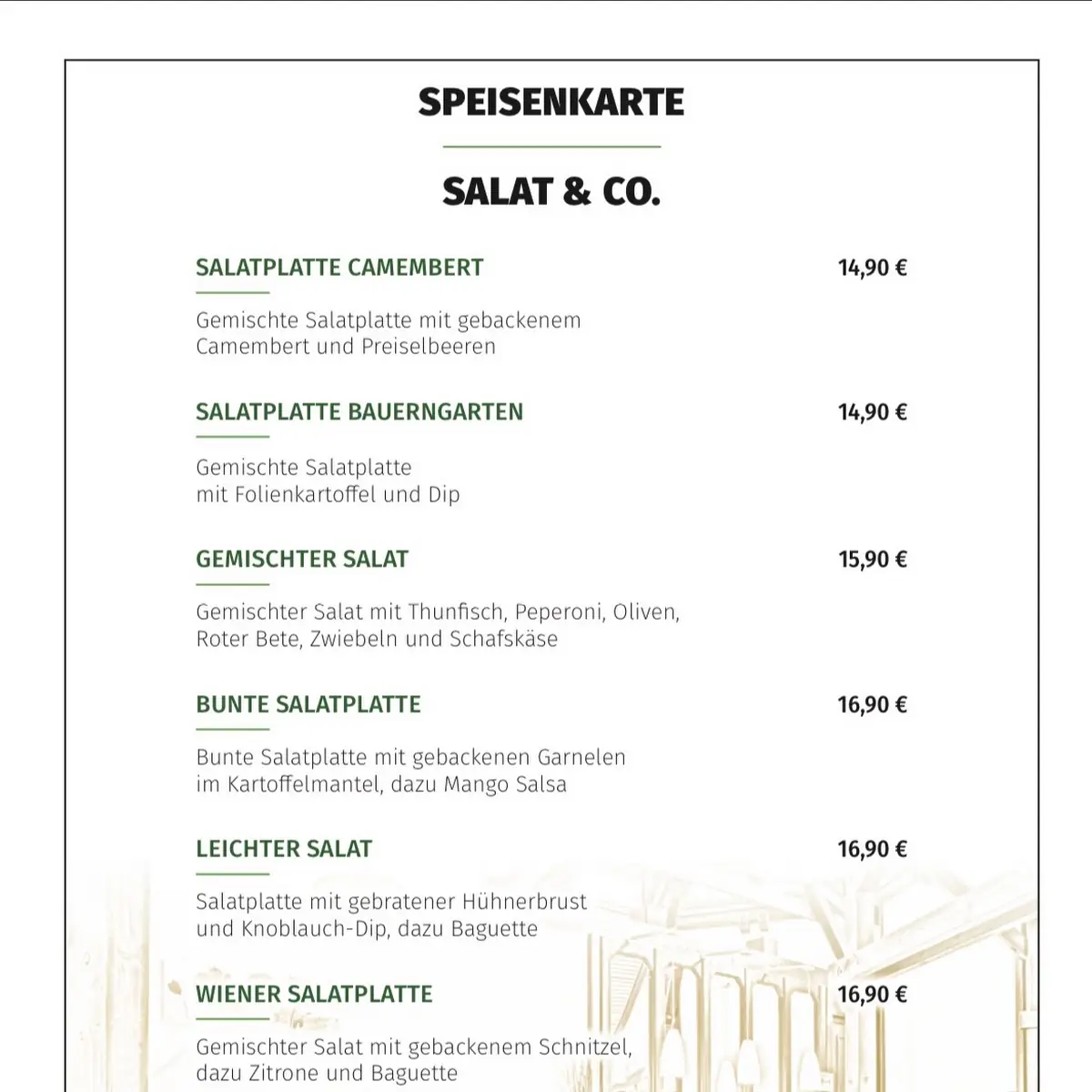 Speisekarte, Restaurant Ahnepark