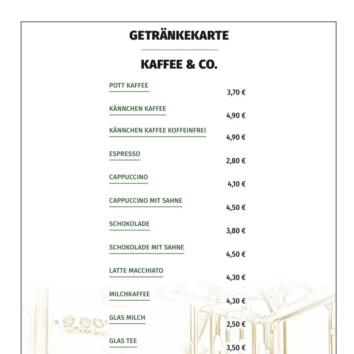 Speisekarte, Restaurant Ahnepark