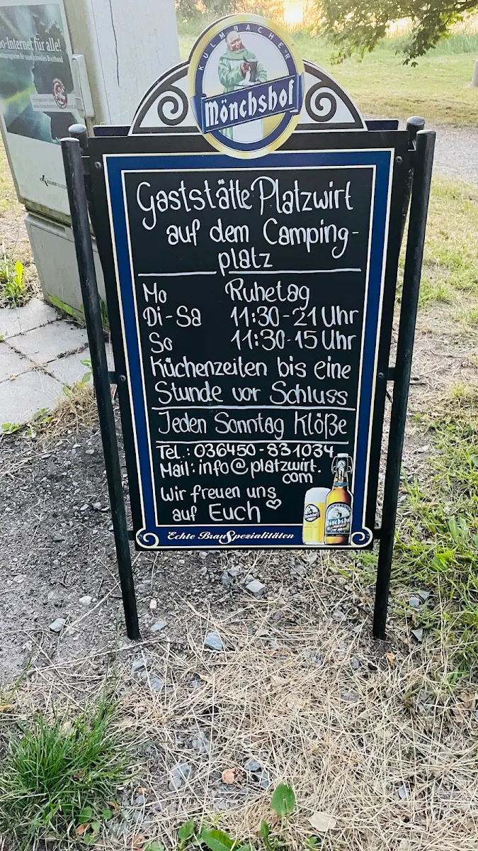 Speisekarte, Campinggaststätte Platzwirt