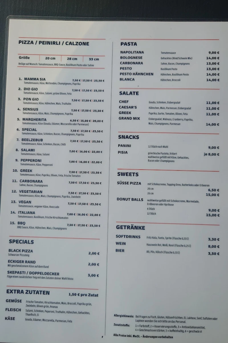 Speisekarte, Mamma Sia