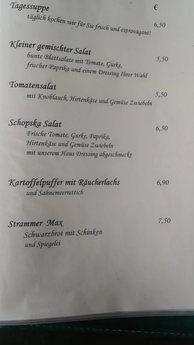Speisekarte, Jagdschloß 1896