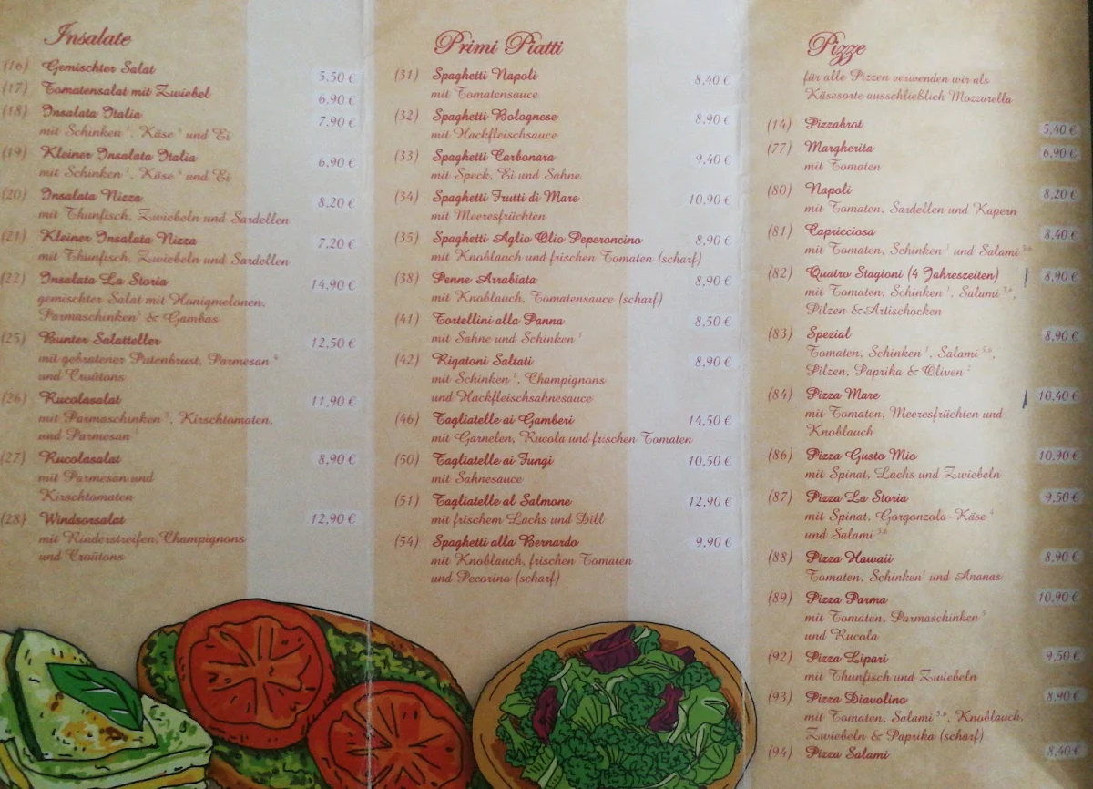 Speisekarte, Restaurant La Storia