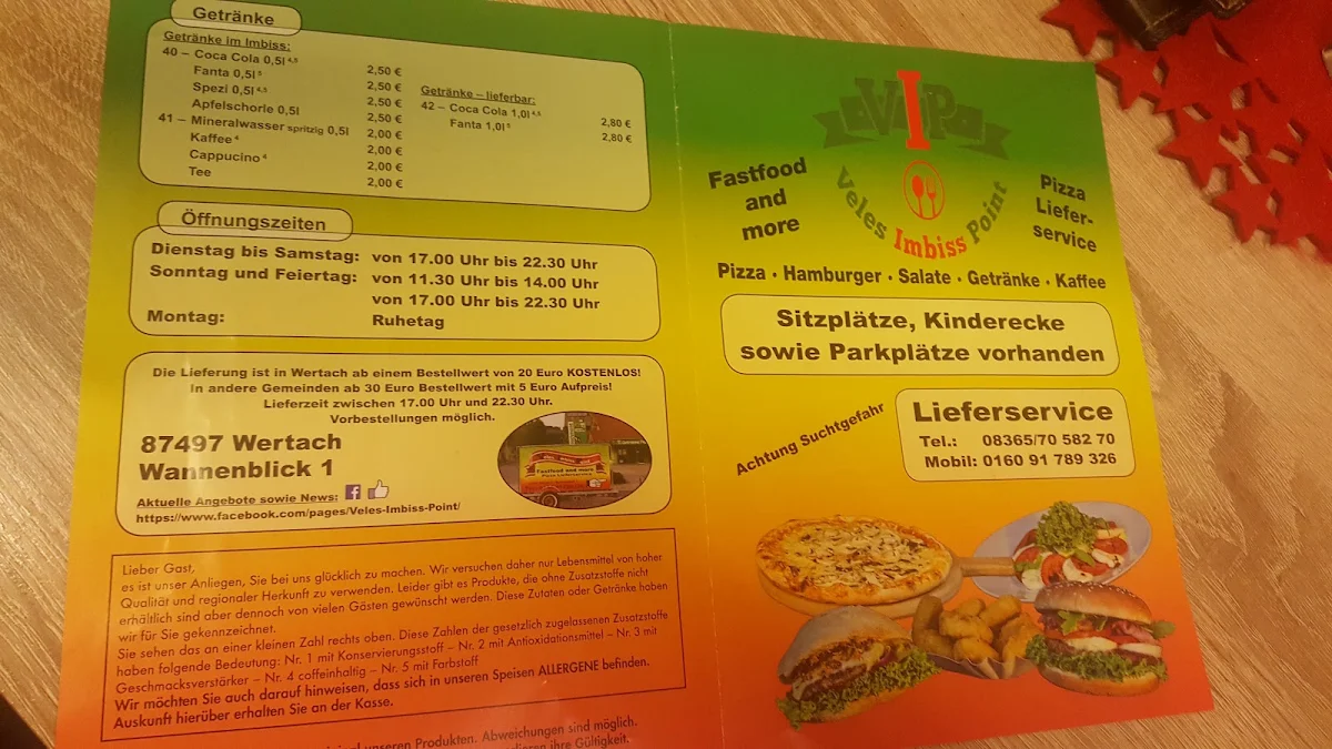 Speisekarte, Veles Imbiss Point