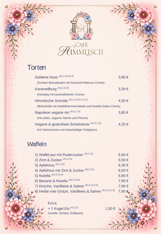 Speisekarte, Café Himmlisch Apolda
