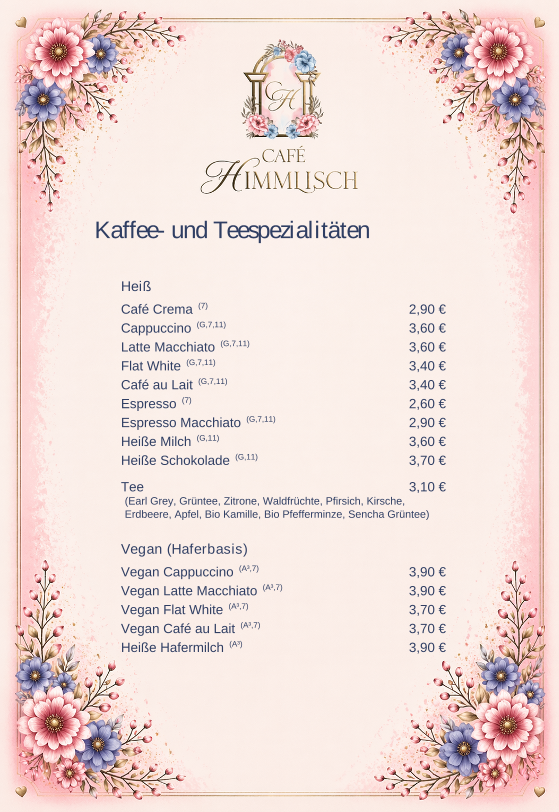 Speisekarte, Café Himmlisch Apolda