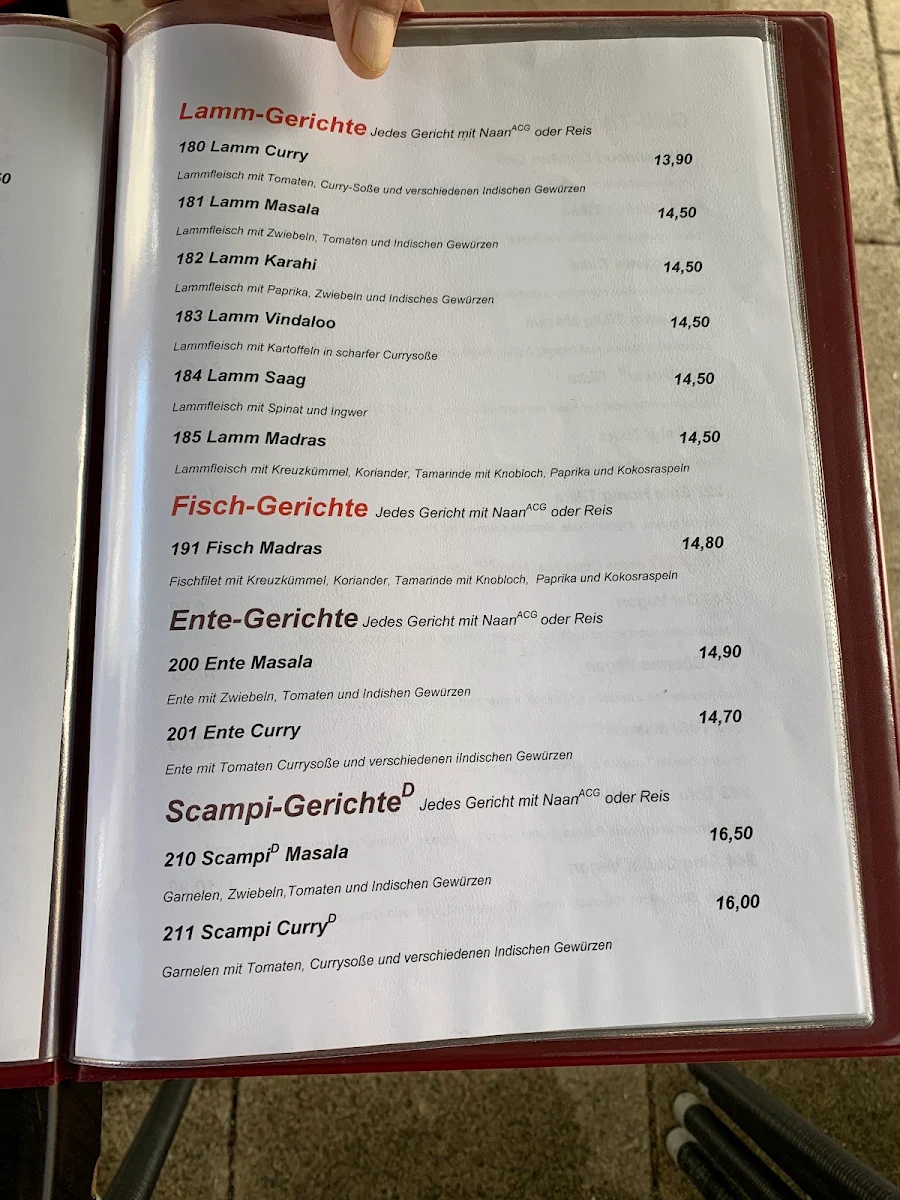 Speisekarte, Namasto - Indische Spezialitäten