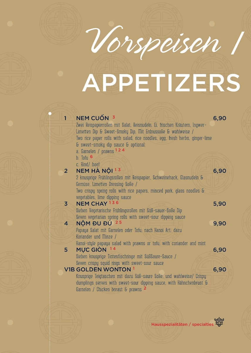 Speisekarte, Pho Co Restaurant