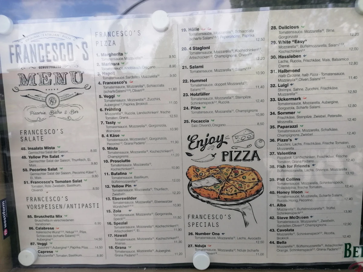 Speisekarte, Francescos Pizza