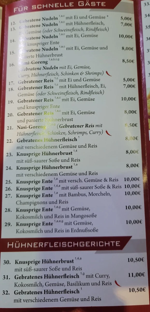Speisekarte, Panda
