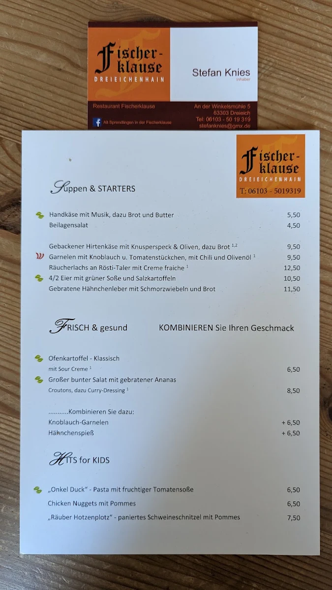 Speisekarte, Alt Sprendlingen in der Fischerklause