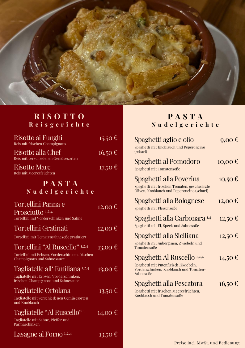 Speisekarte, Al Ruscello GmbH