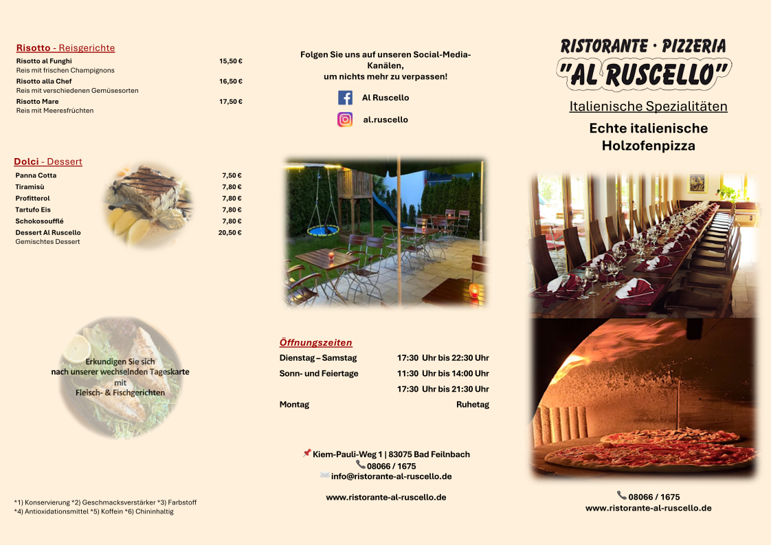 Speisekarte, Al Ruscello GmbH
