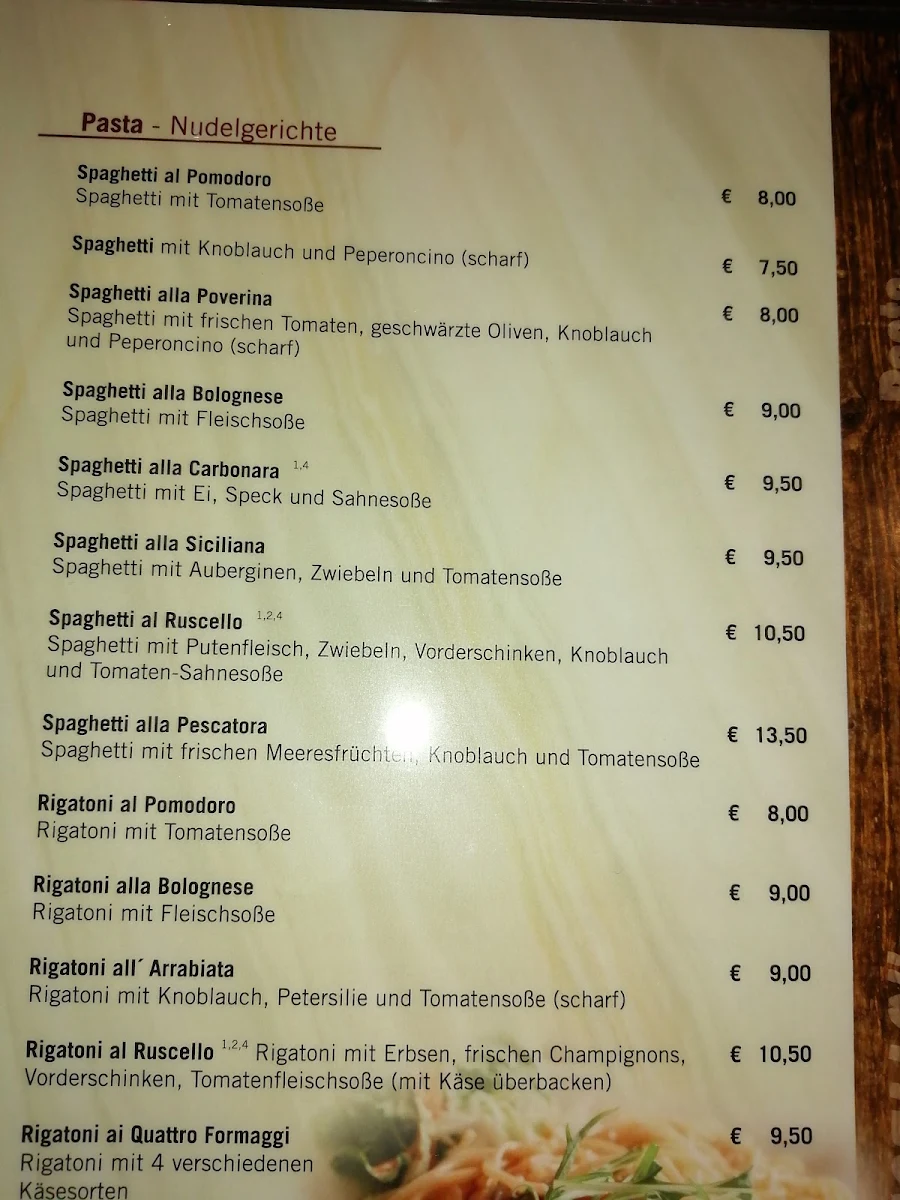 Speisekarte, Al Ruscello GmbH