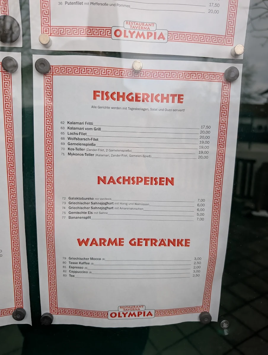 Speisekarte, Restaurant Olympia