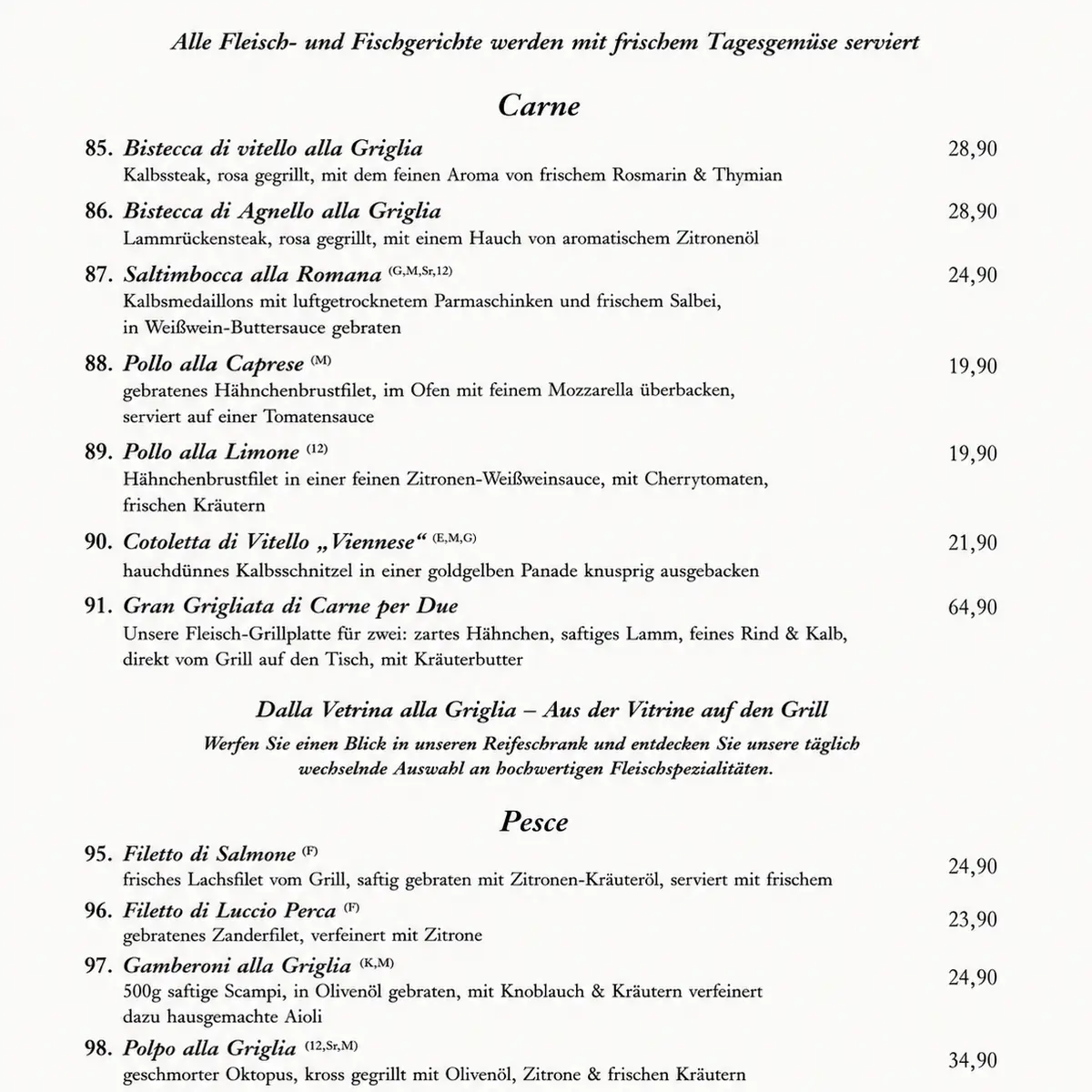 Speisekarte, Trattoria Dauti